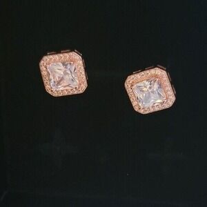 Cate & Chloe Stud Earrings Rose Gold Halo‎ Square Crystal Earrings
